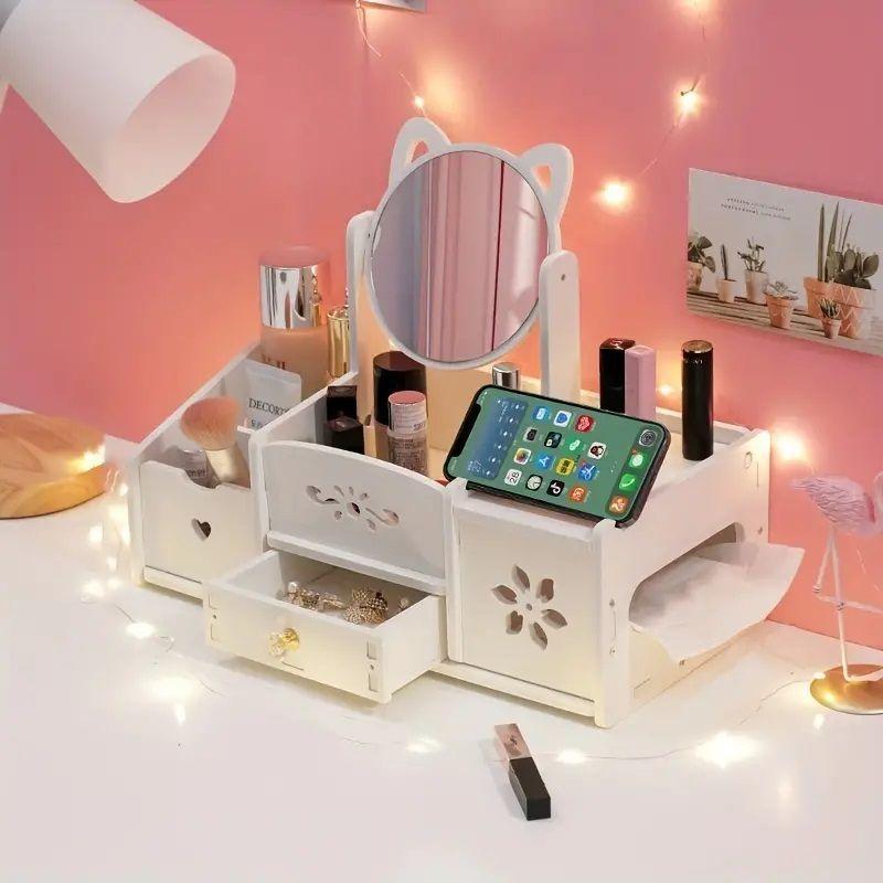 Cajón Tocador Con Espejo Repisa Y Cosméticos Dispensador-1
