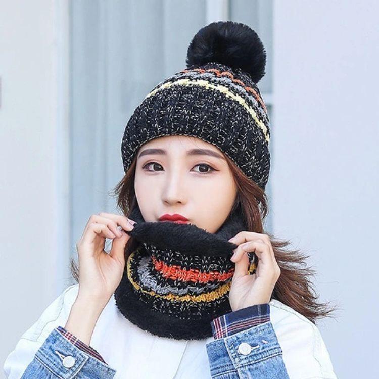 Set Calentador De Gorro Con Bufanda Para Mujer Invierno-1
