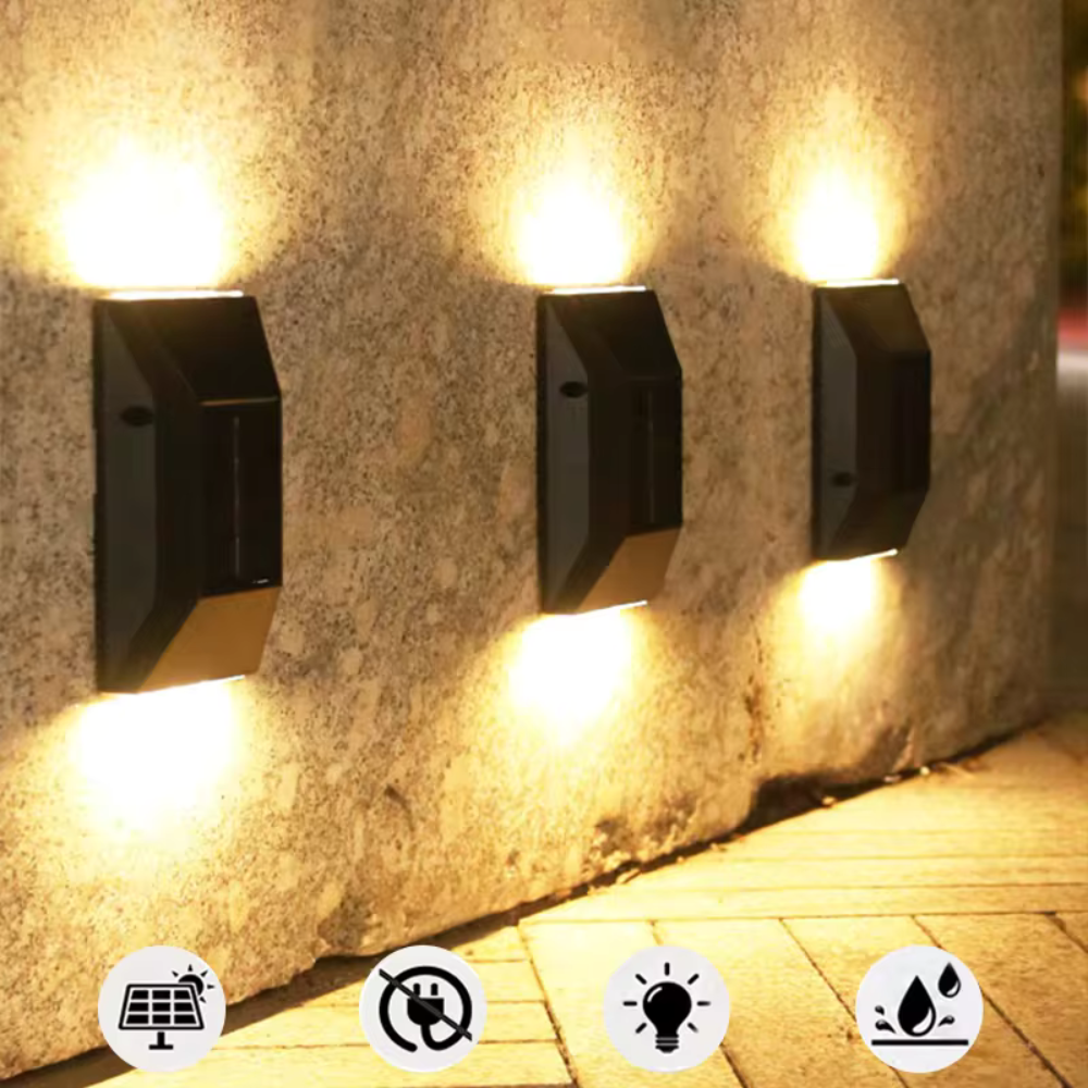 Pack 4 Foco Led Luz Cálida Panel Solar Para Paredes Exterior-4