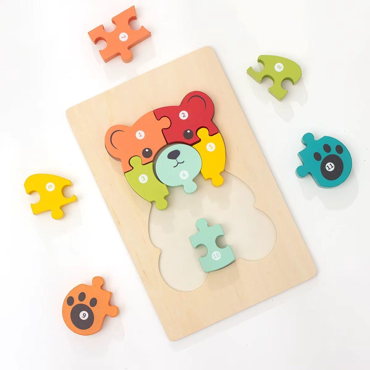Rompecabezas De Madera 3D Montessori Animales Didácticos-3