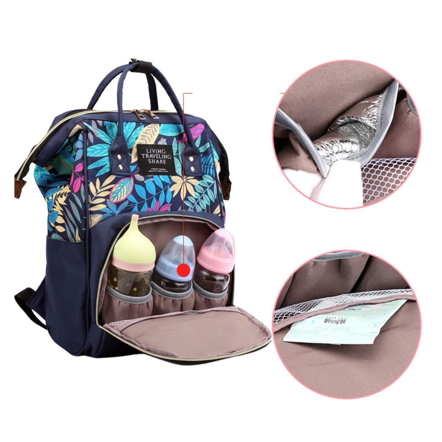 Mochila Maternal Con Bolsillo Delantero Estampado En Hojas-4