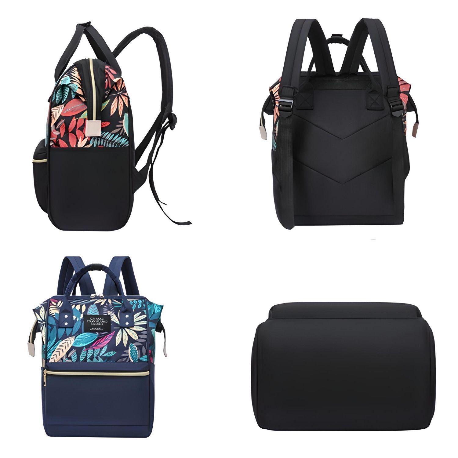 Mochila Maternal Con Bolsillo Delantero Estampado En Hojas-2