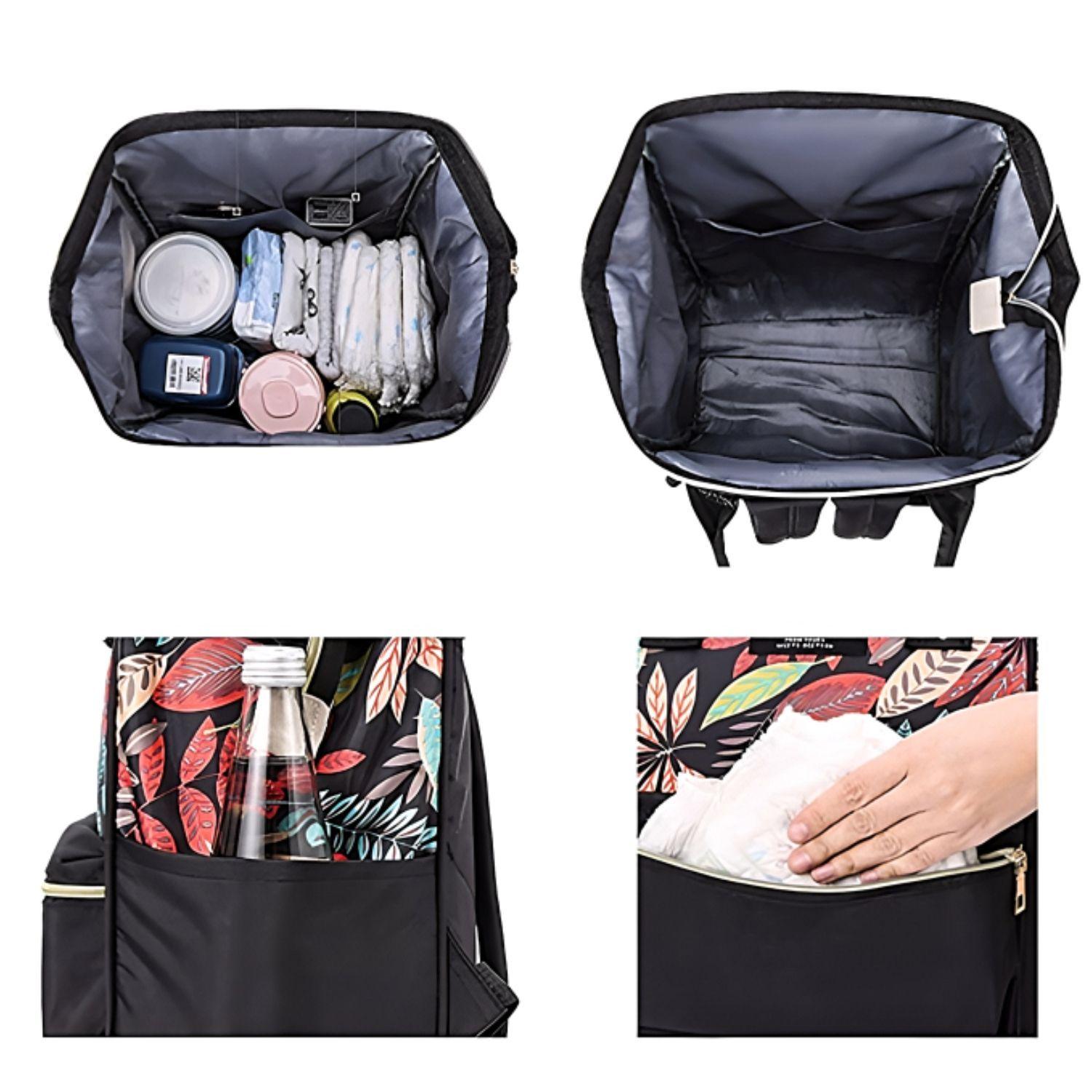 Mochila Maternal Con Bolsillo Delantero Estampado En Hojas-3