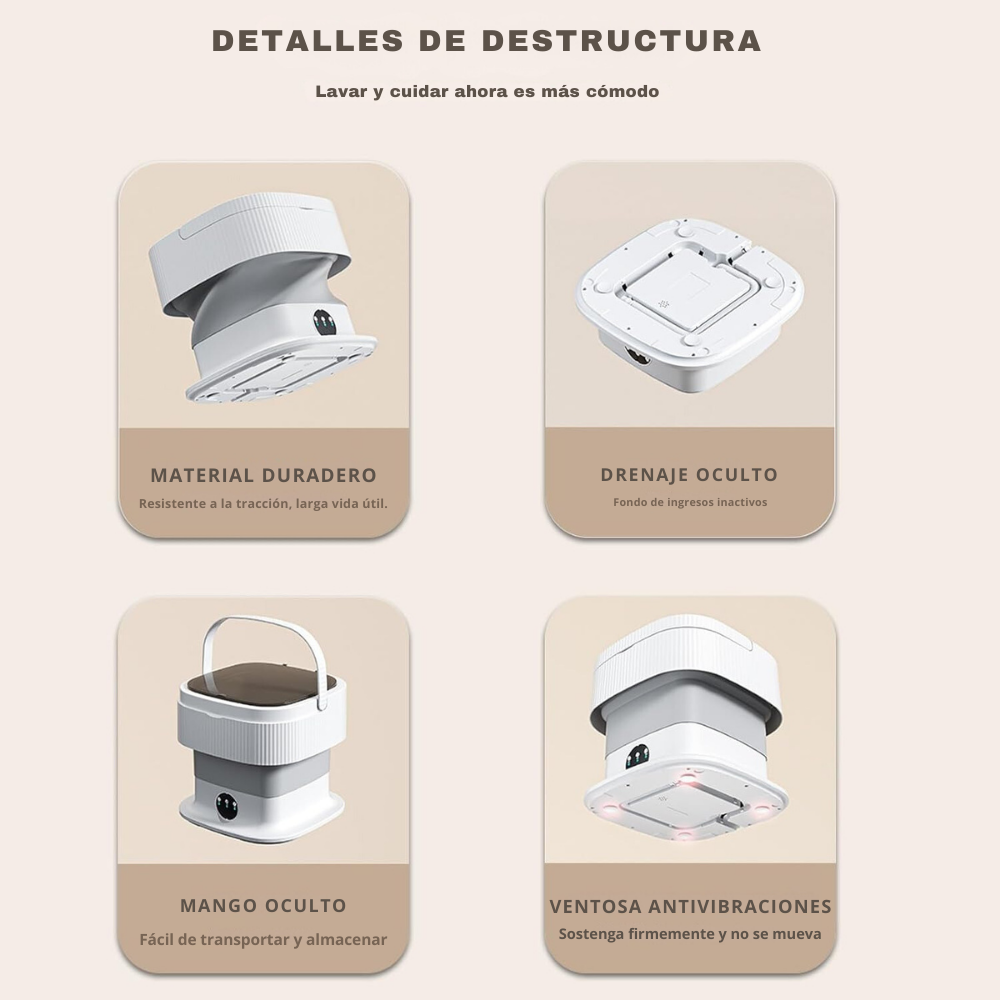 Mini Lavadora Portátil 2Kg por lavado Automática Gris-4