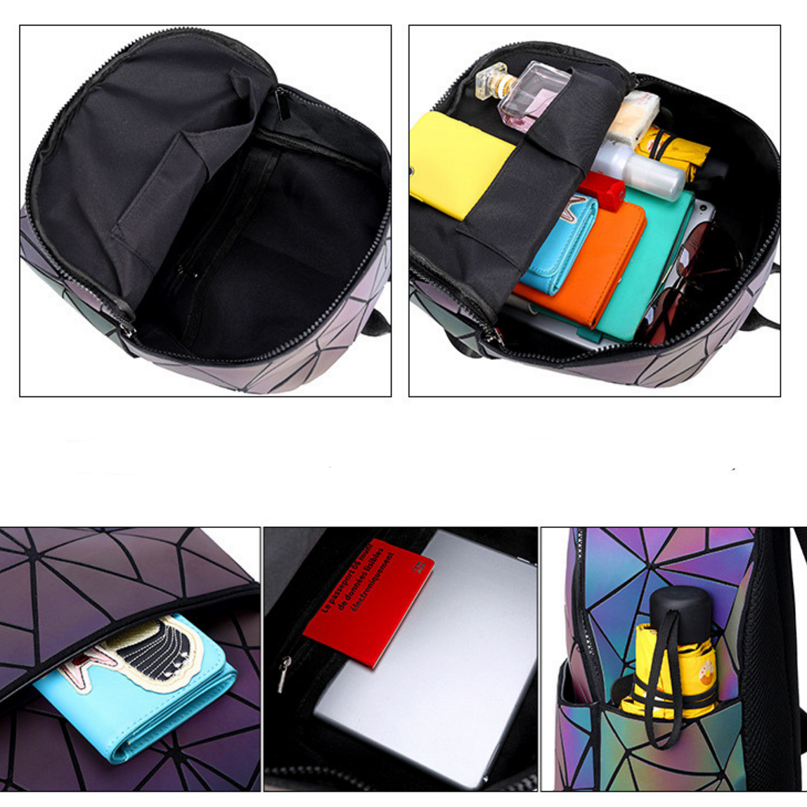 Mochila Rhombus Luminoso Coreana Para Estudiantes Unisex - Negro-5