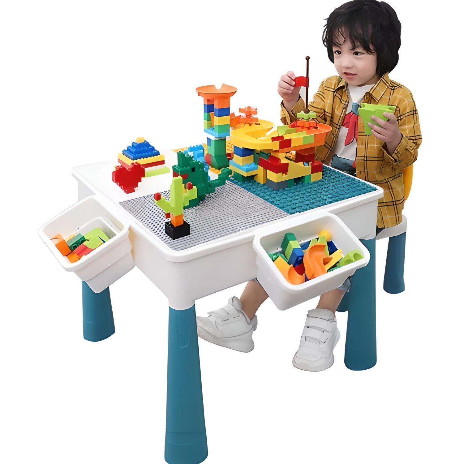 Mesa De Actividades Infantil Con Silla + 300 Bloques De Juego-4