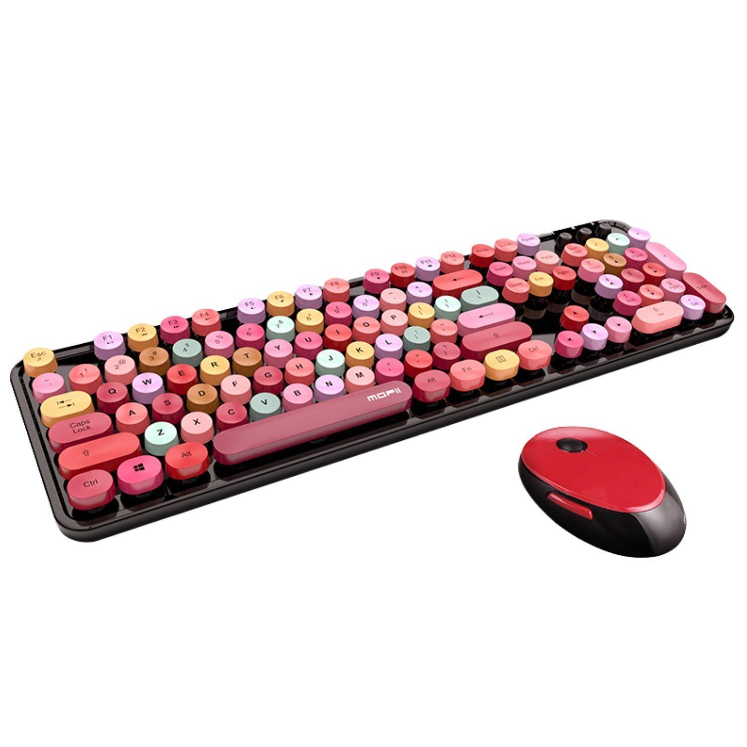 Teclado + Mouse inalámbrico Lapiz Labial Retro Mujer-0