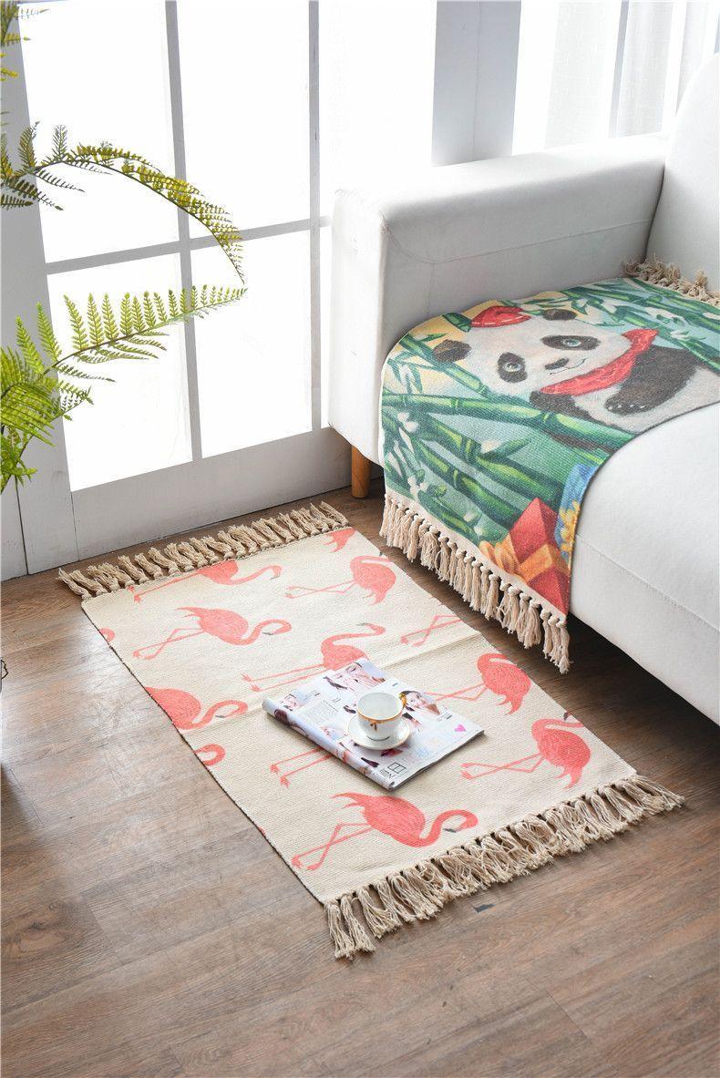 Alfombra Minimalista Estampada Boho con Borlas-1