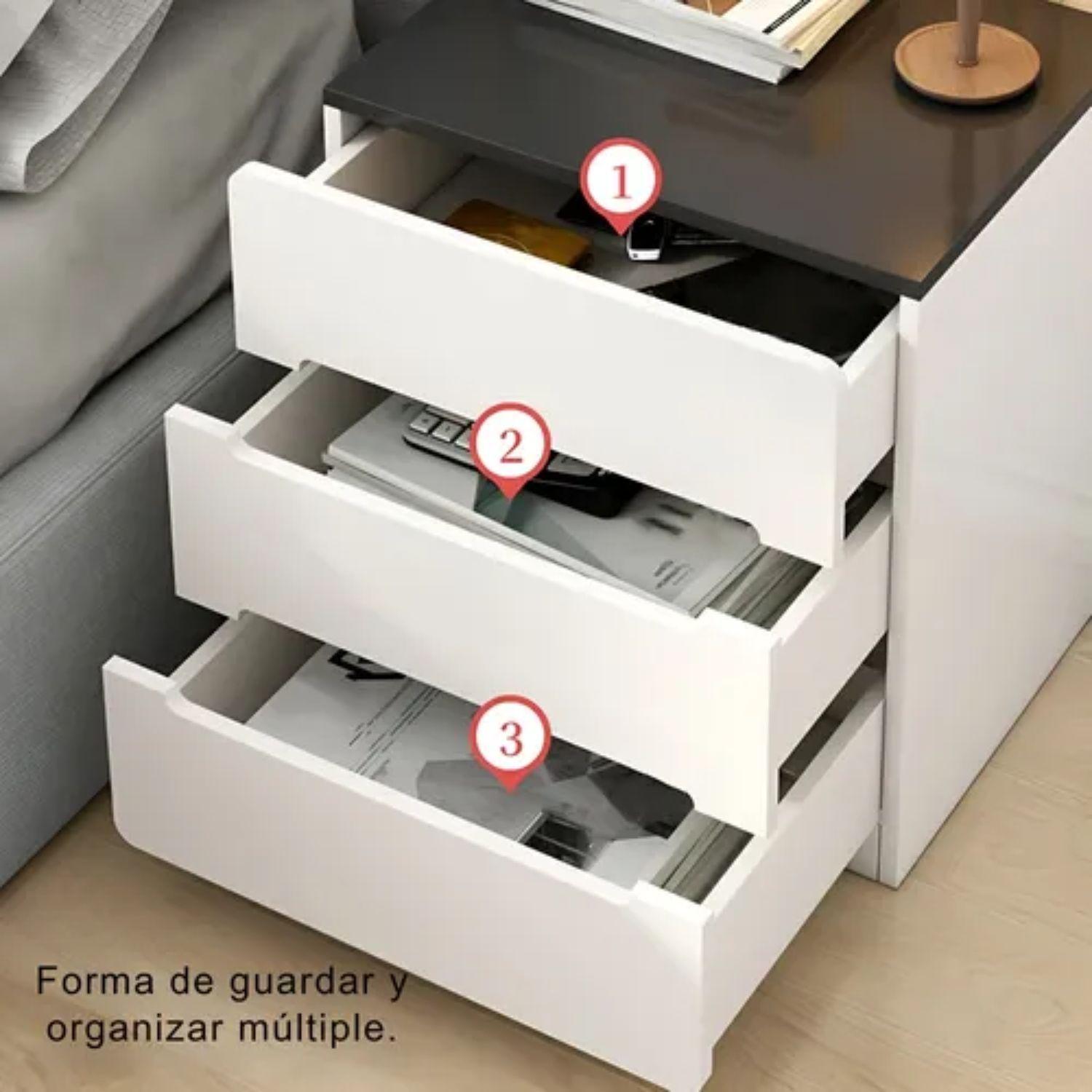 Velador Mesa De Noche 3 Cajones 41x41x59 Moderno-4