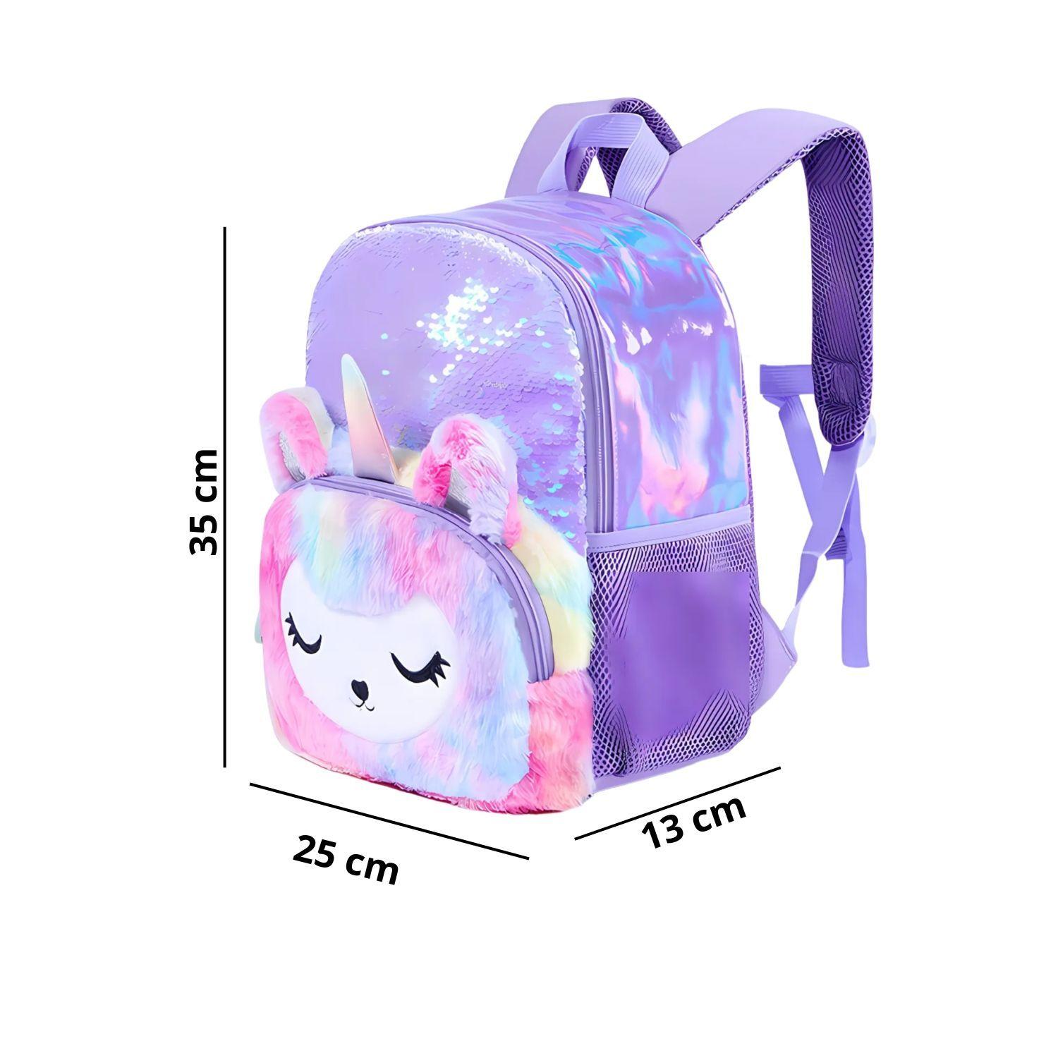 Mochila Escolar Unicornio Felpa Brillos Lentejuelas-3