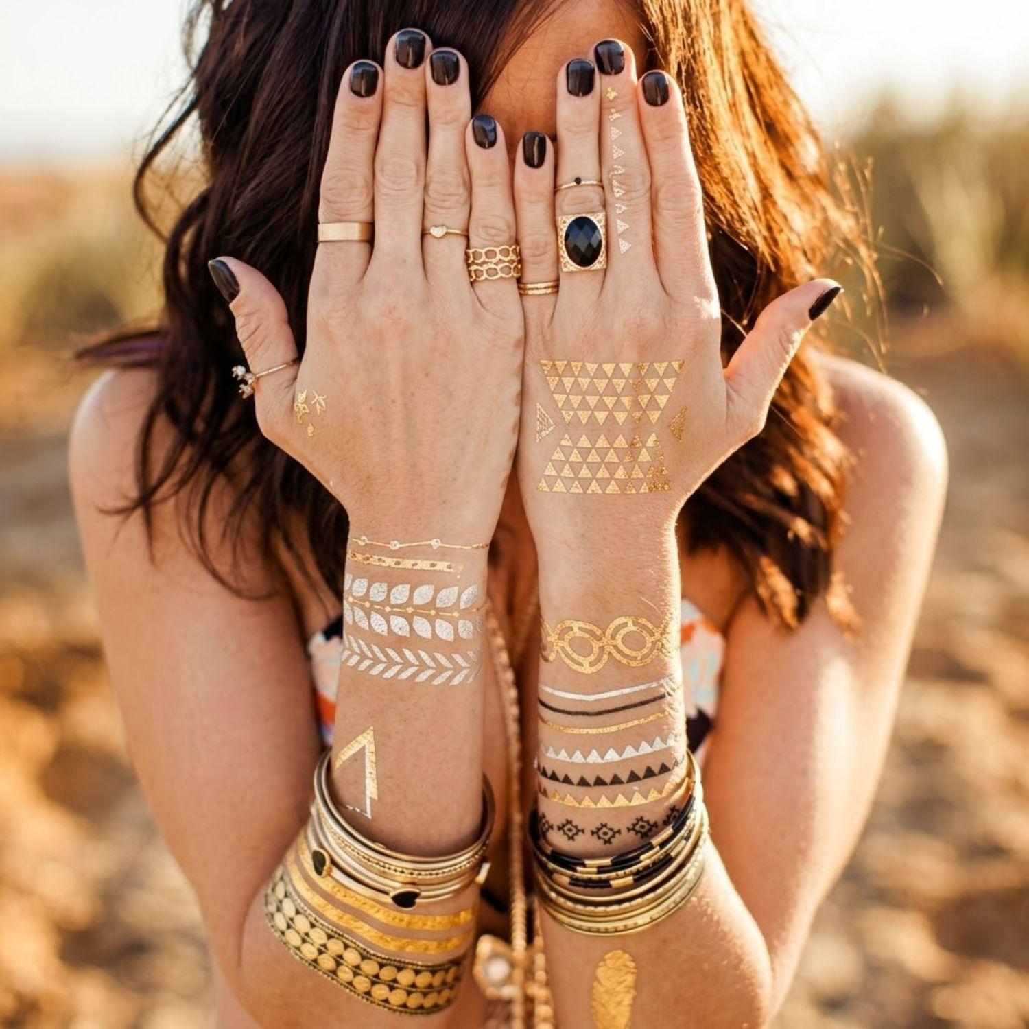 Tatuajes Temporales Metalizados Boho Temporales Al Agua-5
