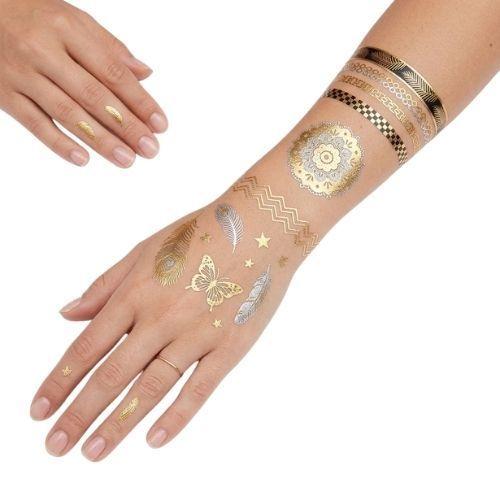 Pack 10 Tatuajes Temporales Metalizados Boho Temporales Al Agua-4