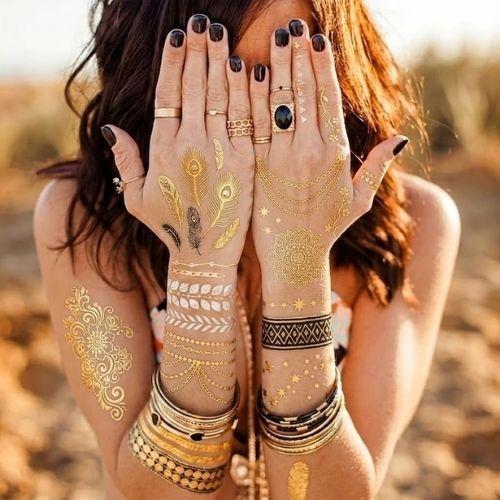 Pack 10 Tatuajes Temporales Metalizados Boho Temporales Al Agua-5