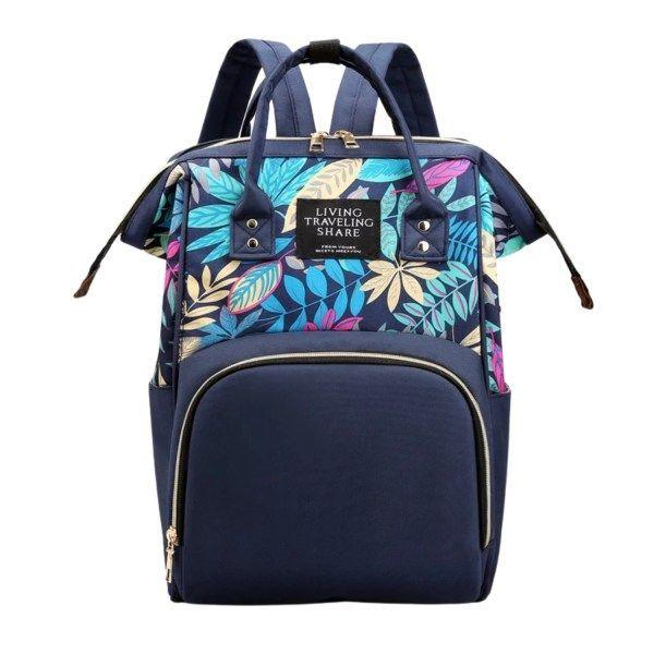 Mochila Maternal Con Bolsillo Delantero Estampado En Hojas-0