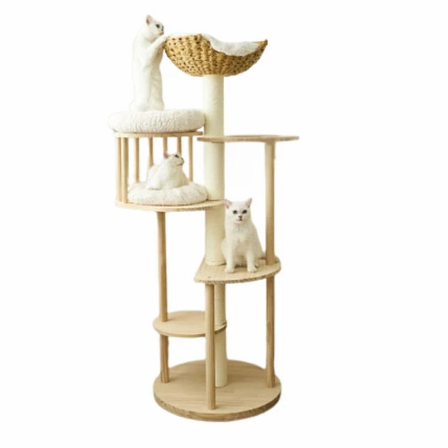 Rascador Para Gatos Tipo Torre Con Casa Elegante Beige-3