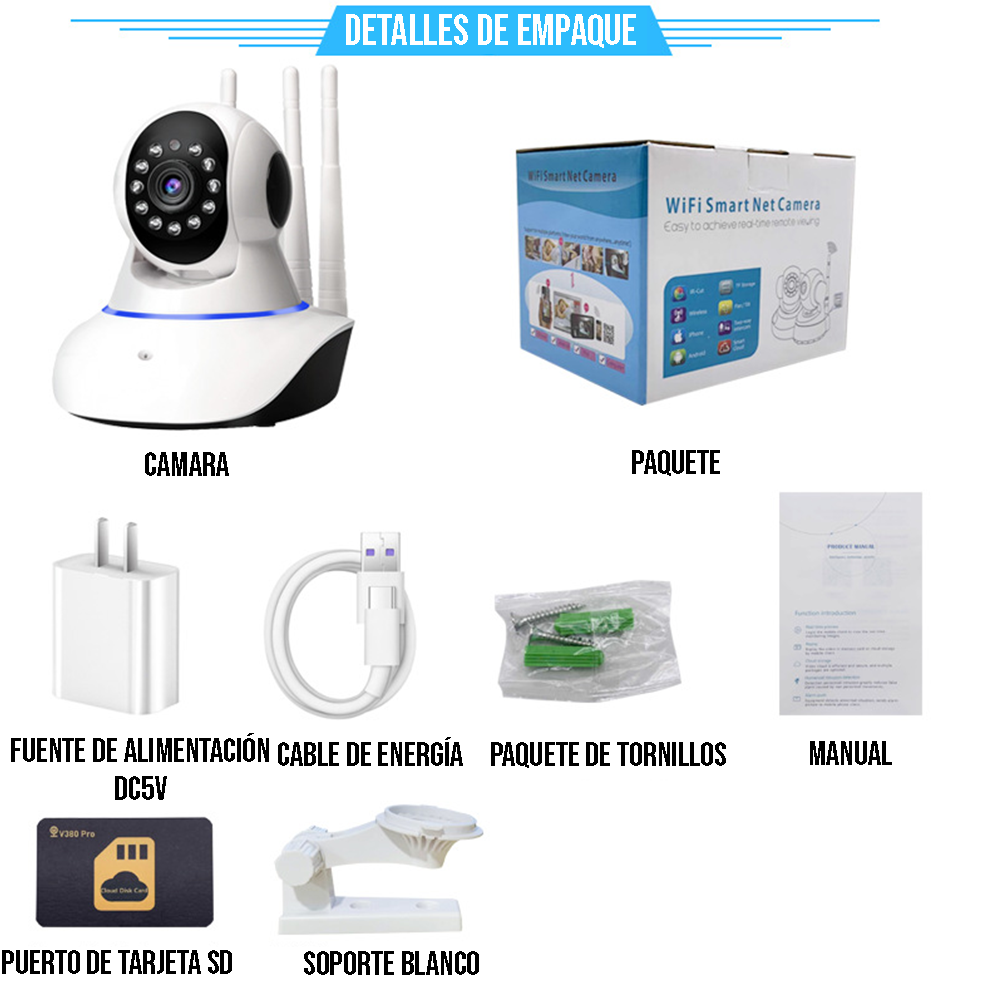 Cámara de seguridad 3 Antenas, 1080P Wifi, Visión Nocturna-2