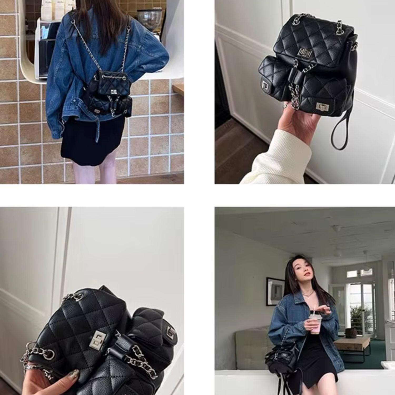 Cartera De Cuero Pu Tipo Mochila Urbana Elegante Para Dama-3