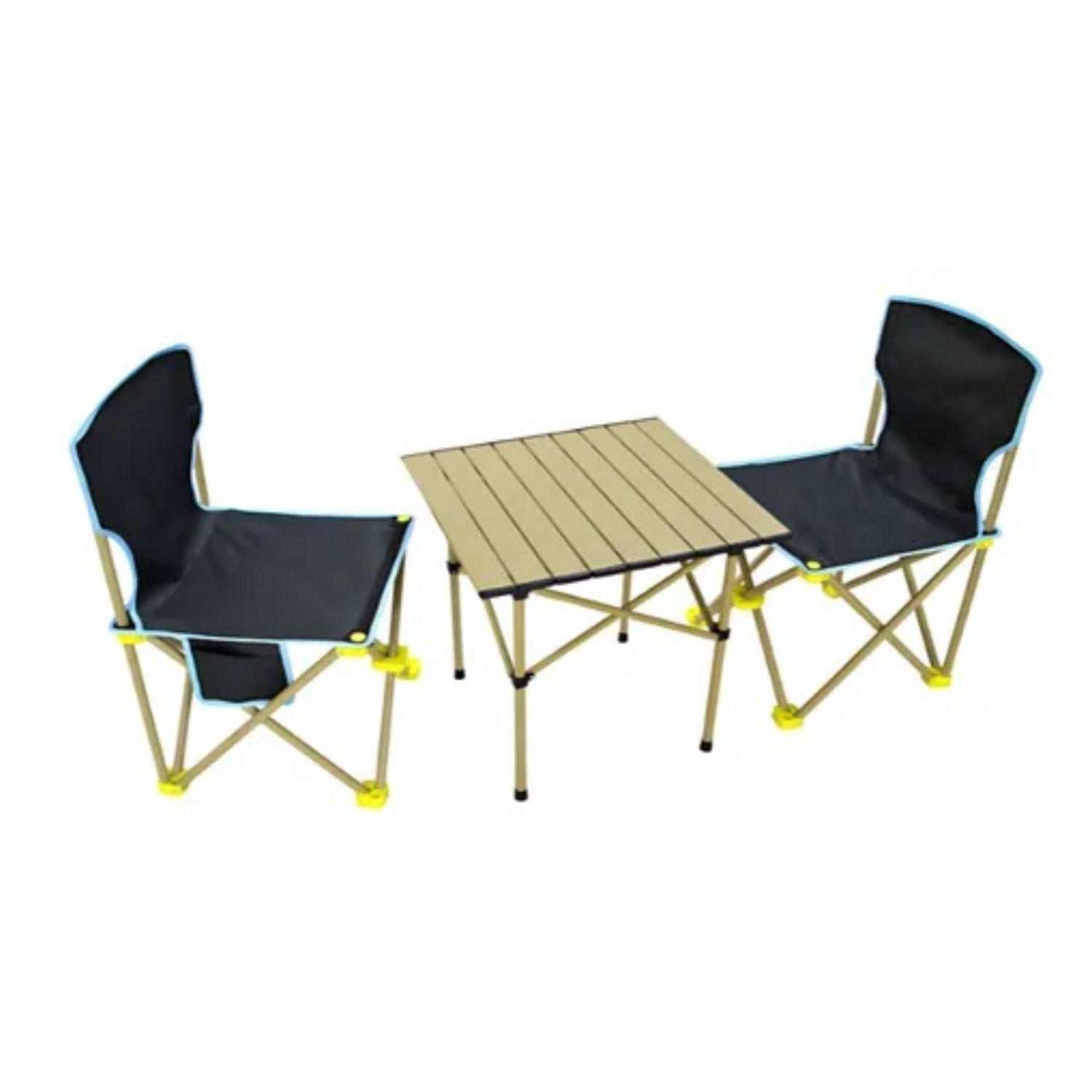 Set Mesa Y 2 Sillas Plegables Exterior Camping Portátil-0
