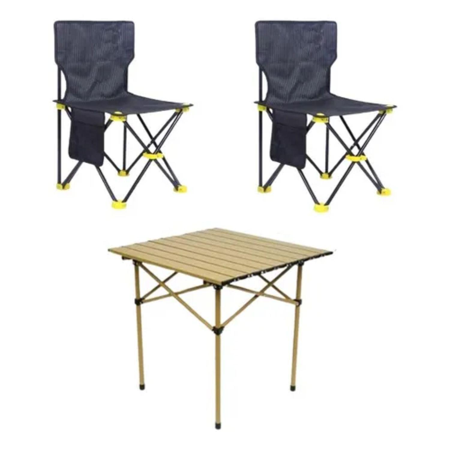 Set Mesa Y 2 Sillas Plegables Exterior Camping Portátil-1