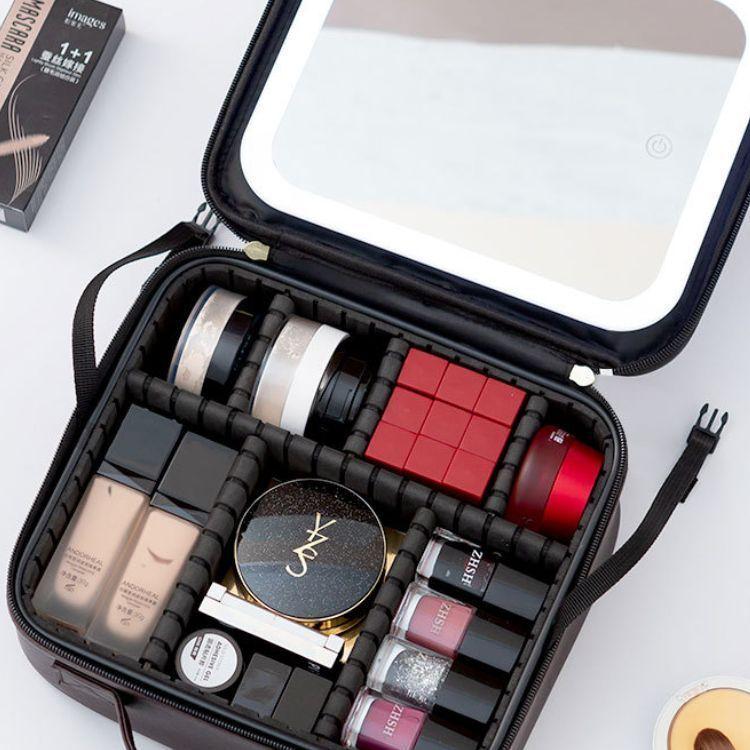 Cosmetiquero Con Espejo Luz Led Compartimientos-2