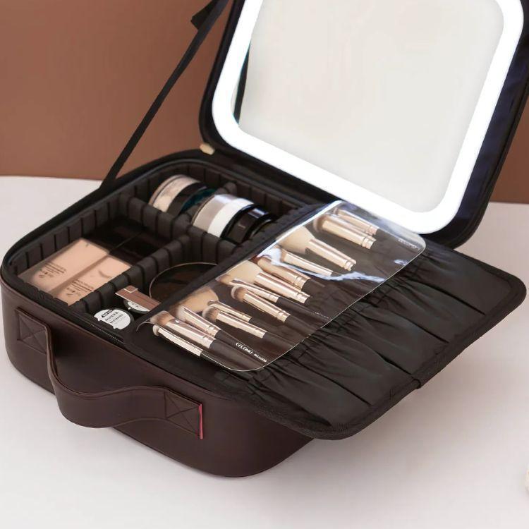 Cosmetiquero Con Espejo Luz Led Compartimientos-3