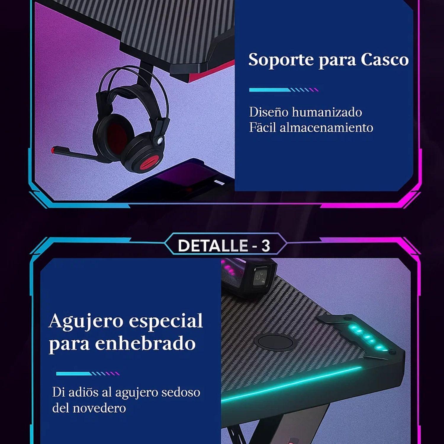 Escritorio Gamer Profesional 120x60x72cm Mesa Con Luces RGB-2