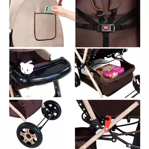 Coche Bebé Paseo 4 Ruedas Plegable 3 En 1 Multifuncional-5