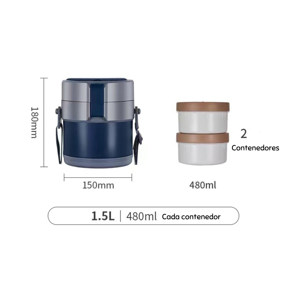 Lonchera Térmica Tupper De 2 Compartimientos 1.5L Portátil-4