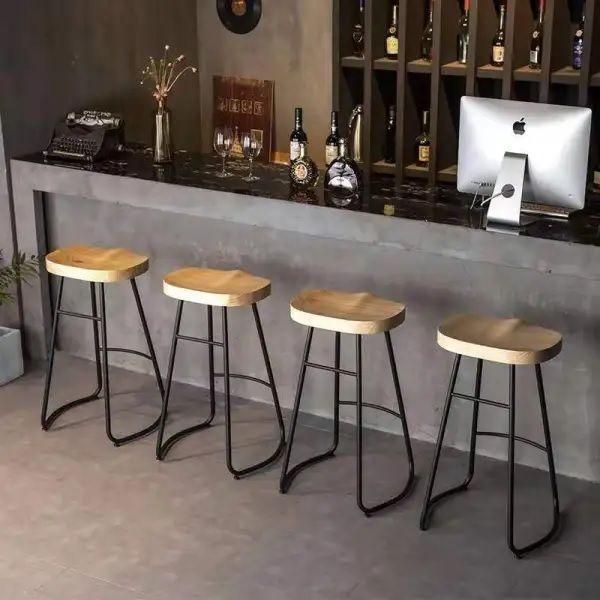 Pack 2 Sillas De Bar Metálica 75 Cm Asiento Madera-2