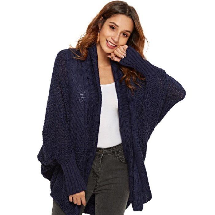 Sweater De Dama Chaleco Abrigo Mujer - Azul Marino-0