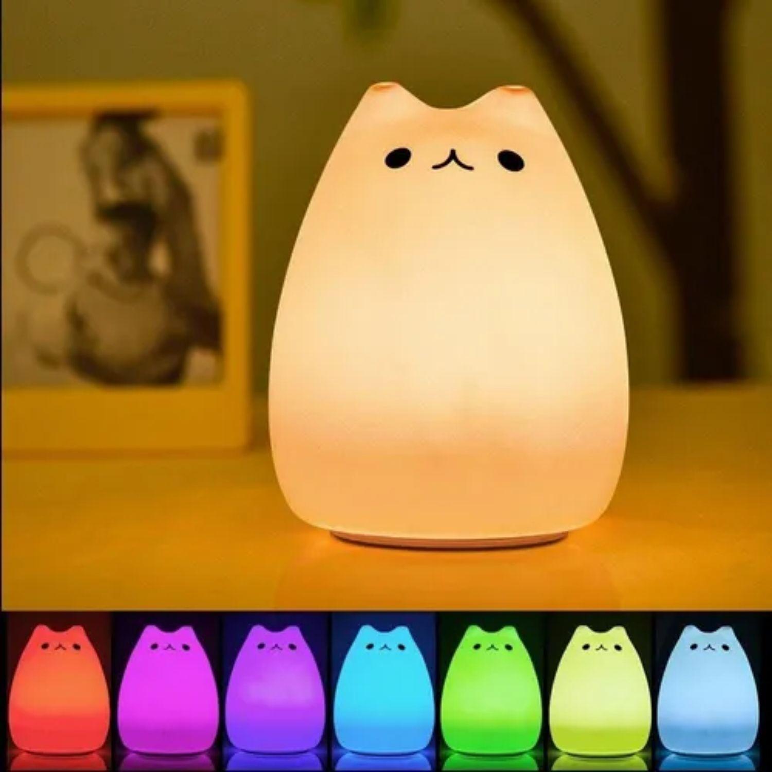 Lampara Led Silicona Gato Kawaii Luz Nocturna Espanta Cuco-3