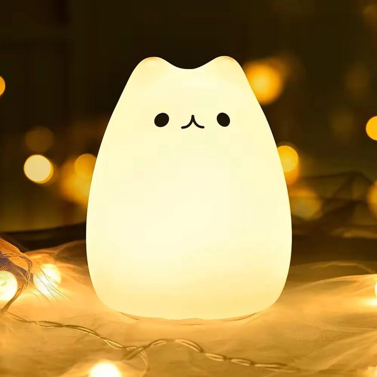Lampara Led Silicona Gato Kawaii Luz Nocturna Espanta Cuco-4