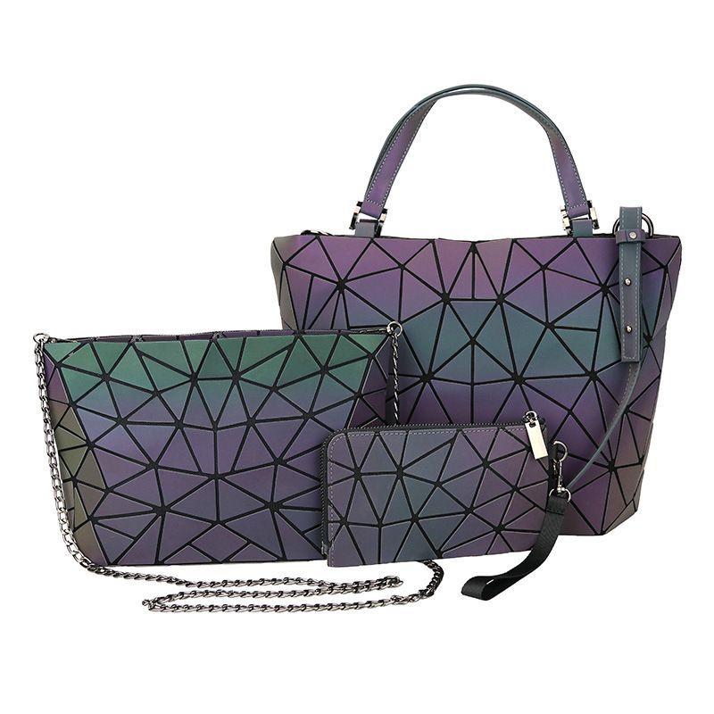 Set 3 Piezas Bolso Luminoso Cartera Monedero Neceser Mujer-1