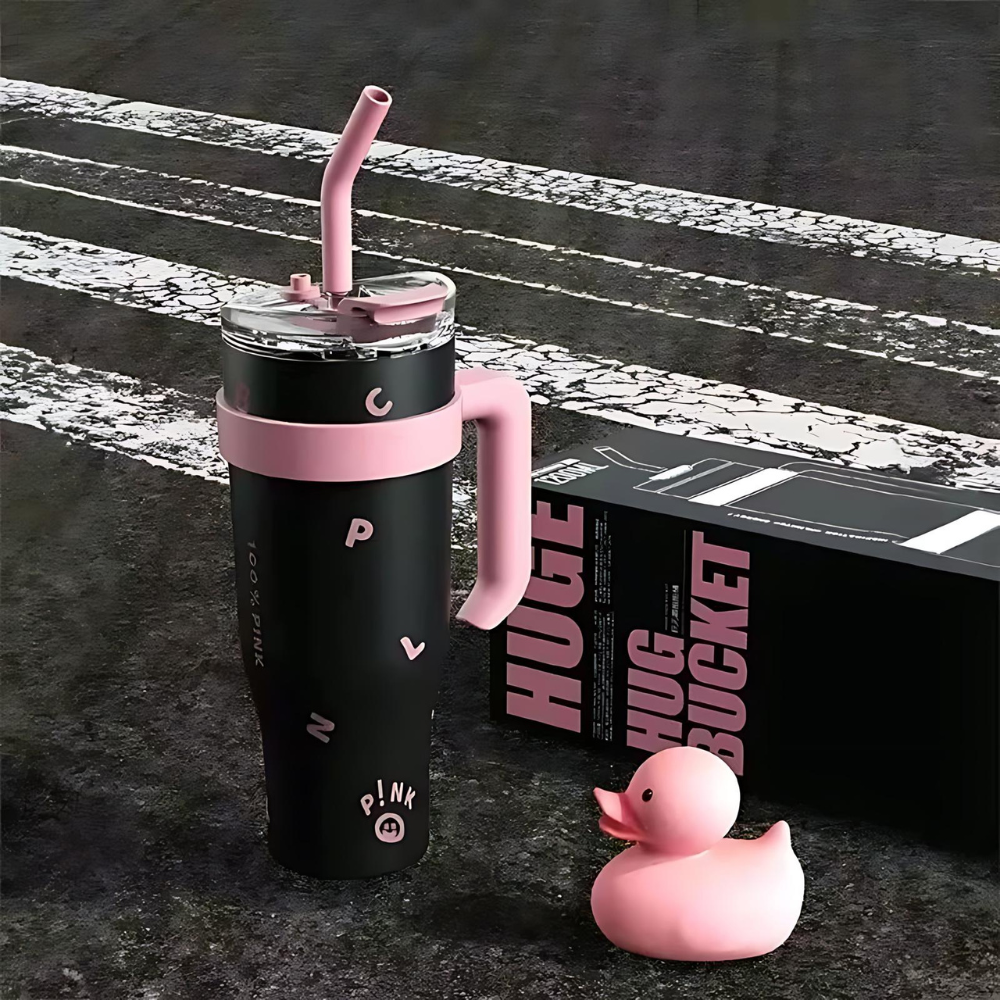 Taza Térmica Con Asa Pink Bombilla 1200 Ml Boca Ancha-1