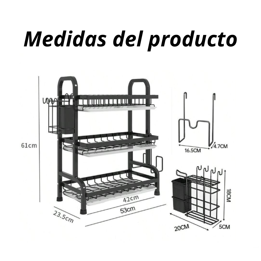 Escurridor Secador De Platos 3 Niveles Estructura De Acero-3