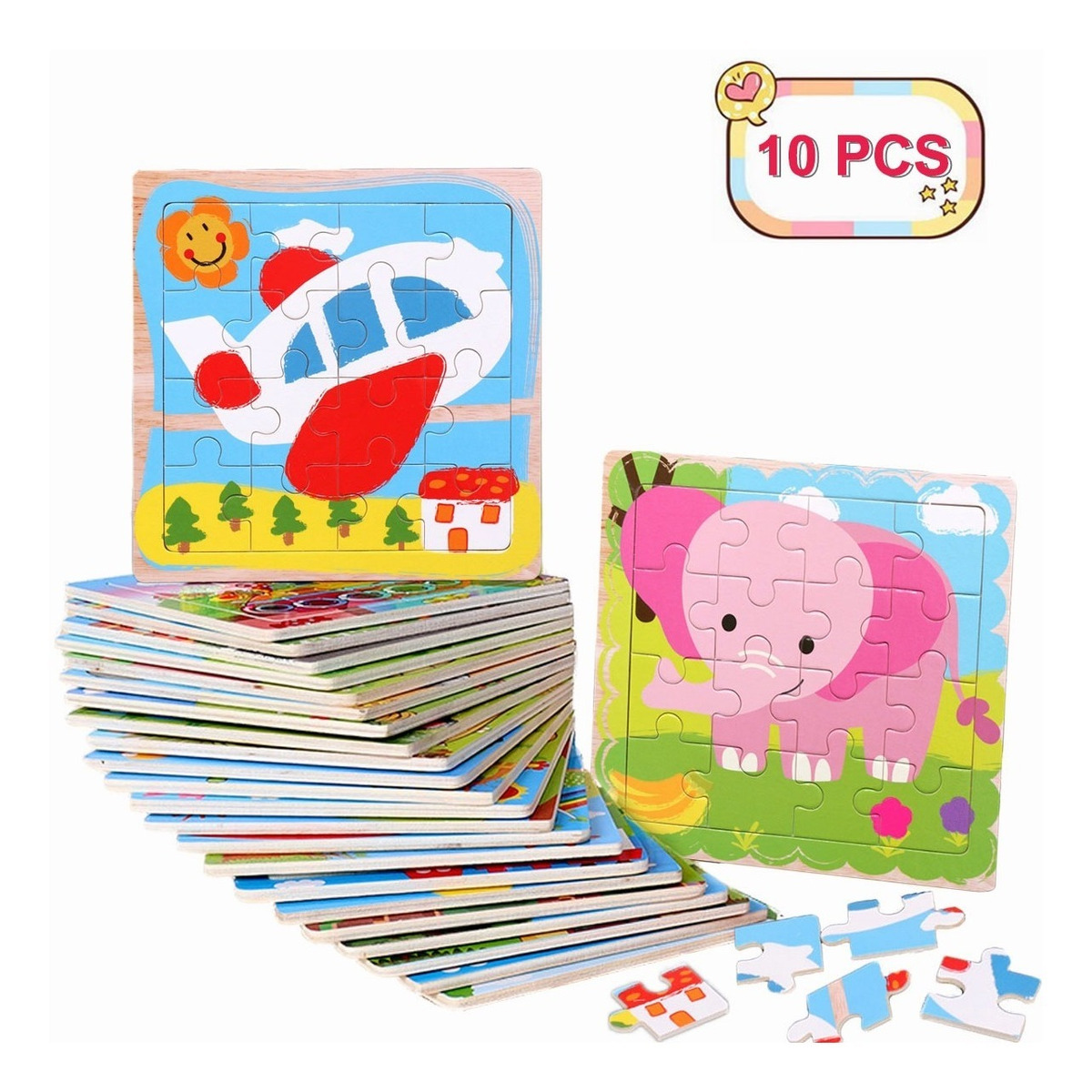 Pack de 10 Rompecabezas de Animales y Vehiculos 15-5