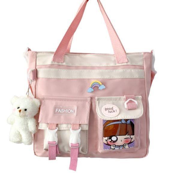 Bolso Mochila De Hombro Coreano Para Mujer Rosado-0