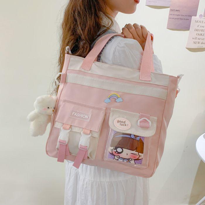 Bolso Mochila De Hombro Coreano Para Mujer Rosado-1