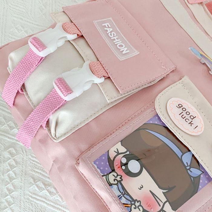 Bolso Mochila De Hombro Coreano Para Mujer Rosado-2