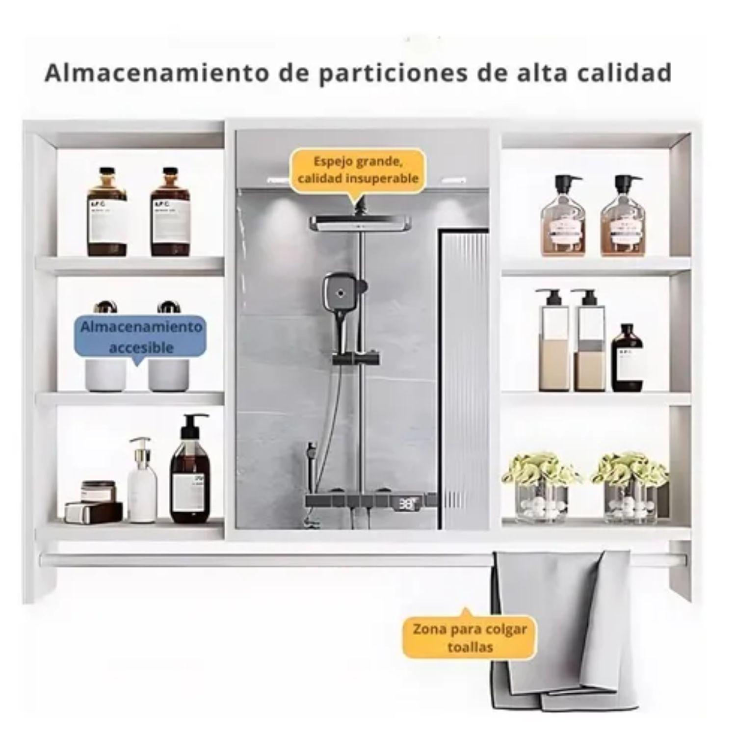 Mueble Organizador De Baño 90x12x70 cm Con Espejo 6 Niveles-2