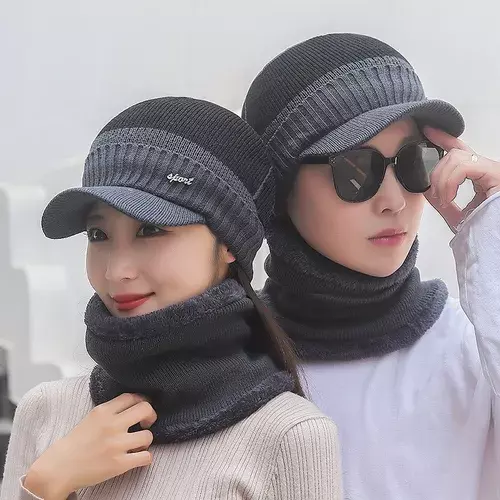 Set Calentador De Gorro Con Visera Más Bufanda Unisex-3