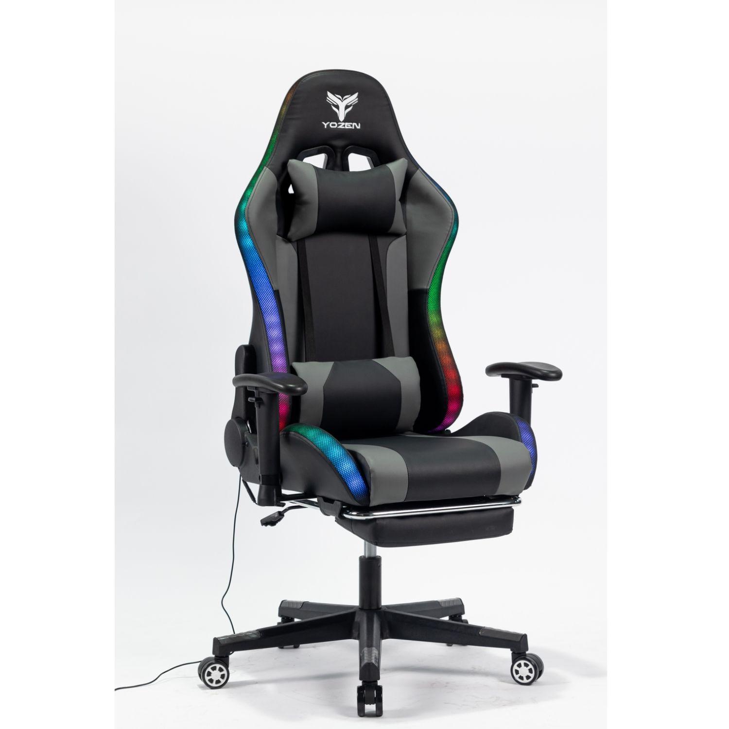 Silla Gamer Luz RGB Soporte Lumbar Reclinable Reposapiés-2