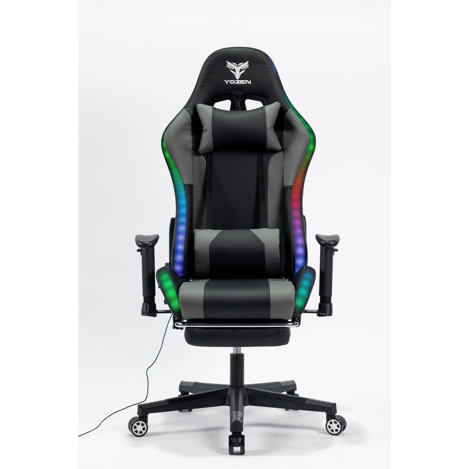 Silla Gamer Luz RGB Soporte Lumbar Reclinable Reposapiés-0