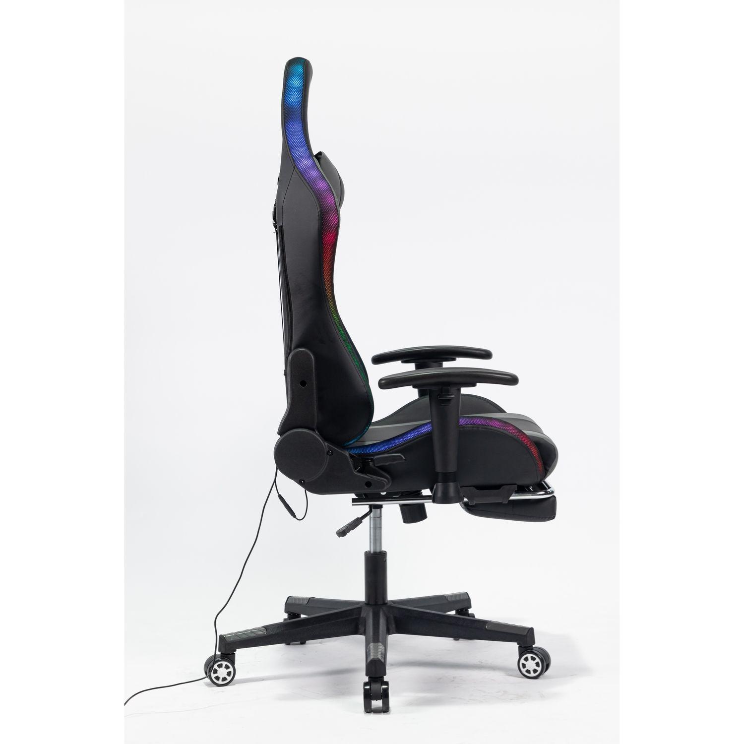 Silla Gamer Luz RGB Soporte Lumbar Reclinable Reposapiés-4