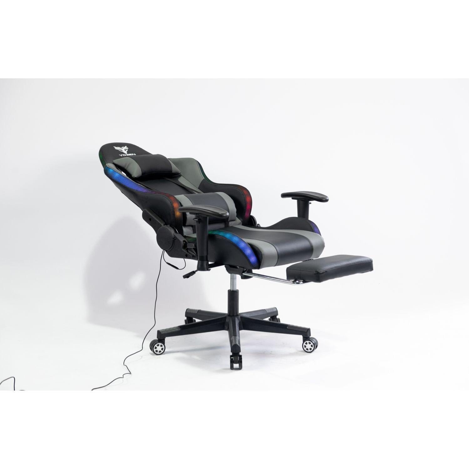 Silla Gamer Luz RGB Soporte Lumbar Reclinable Reposapiés-5