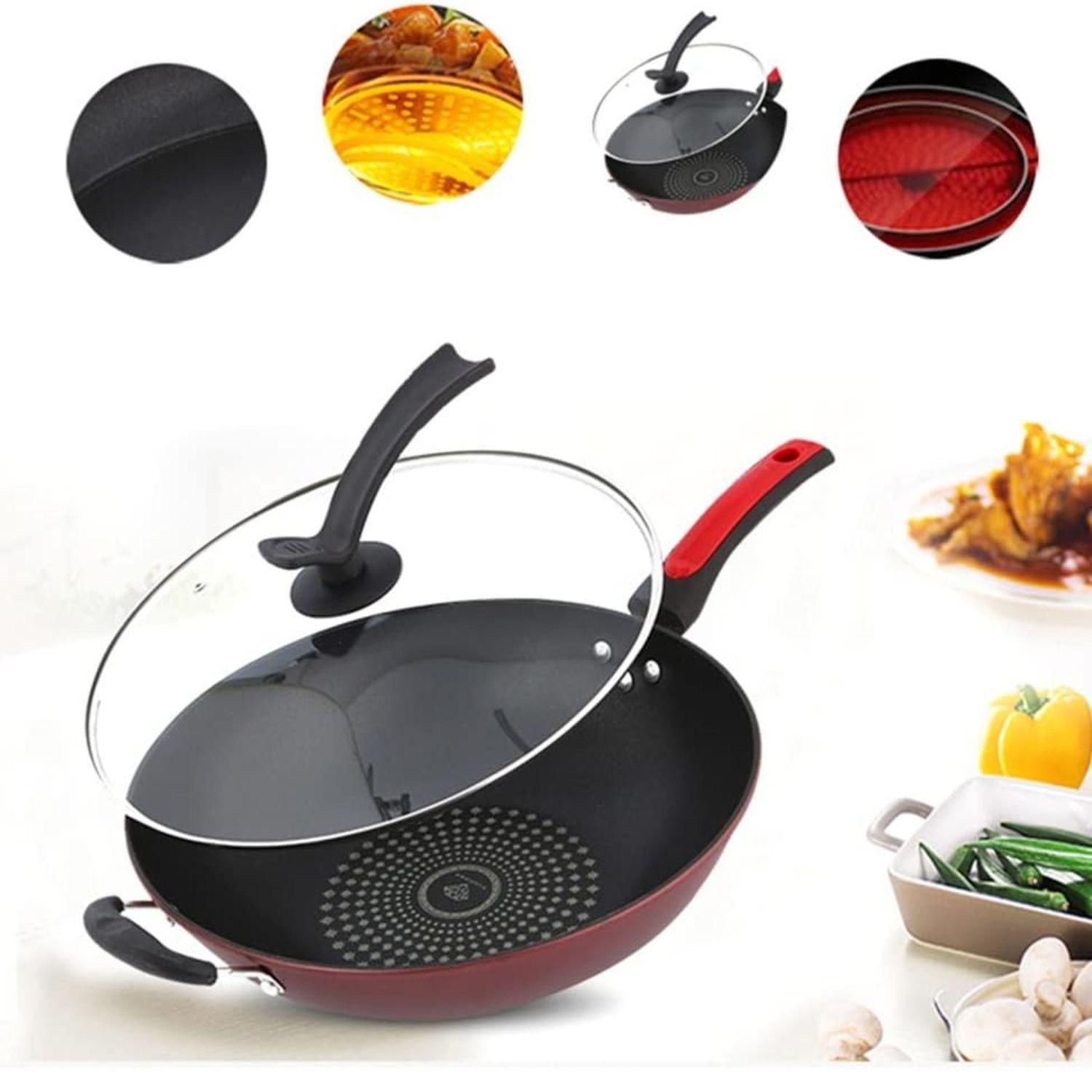 Sartén Wok De Cocina Con Tapa 32 CM Coccion Antiadherente-2