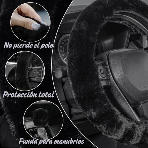 Kit Funda De Volante Pomo Freno Cinturon Reposabrazos Felpa-2