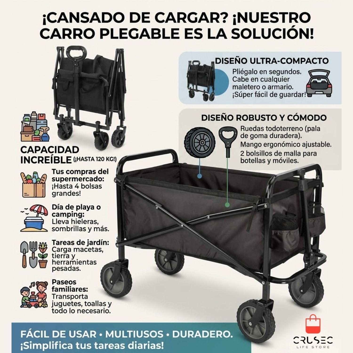 Carro De Carga Plegable Todo Terreno Para Camping Y Playa-3