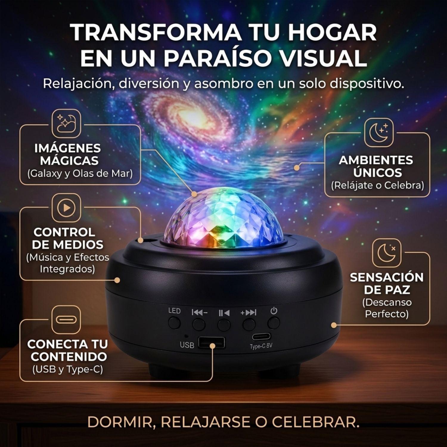Proyector Led Luces y Estrellas 360º Con Bluetooth y Musica-4