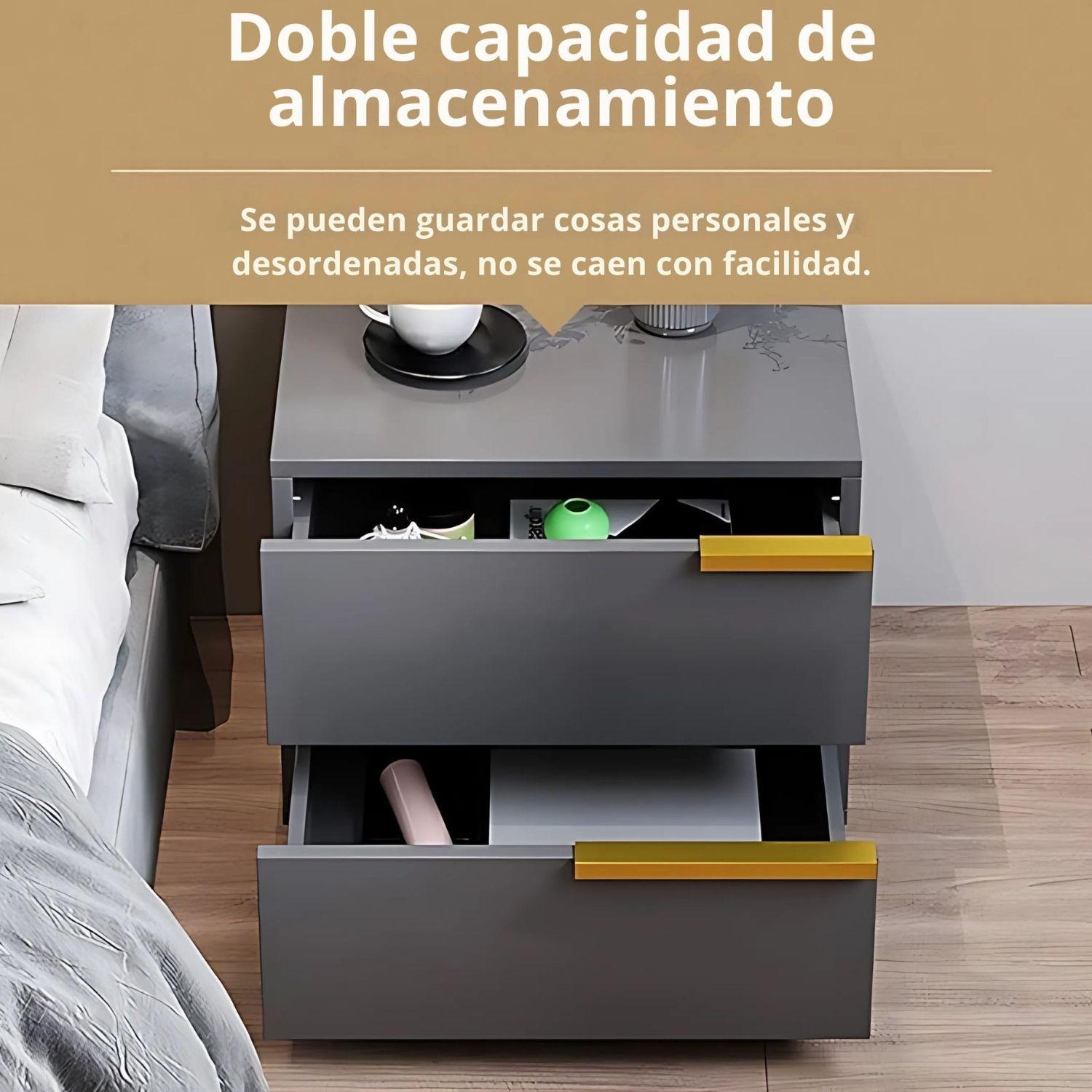 Mesa De Noche Velador 2 Cajones 50x42x47cm Moderno Elegante-4